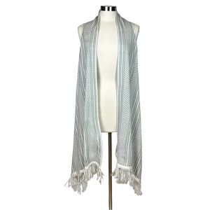 BCBGeneration Gray and White Cardigan Shawl with Fringe